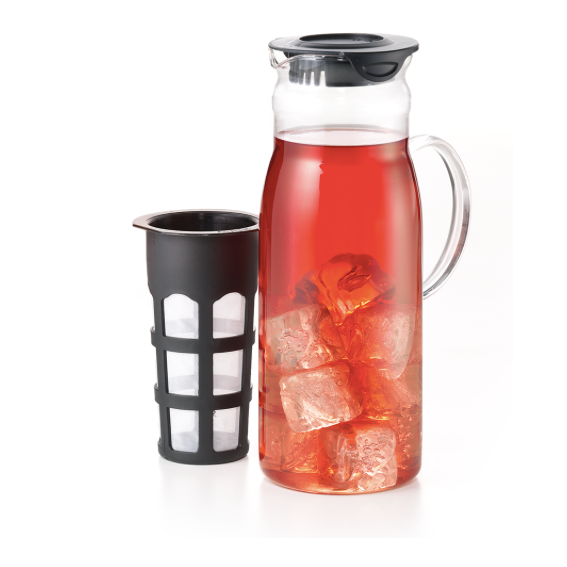 Glass Cold Brew Pitcher, Pitcher with Brewed Tea, Side View