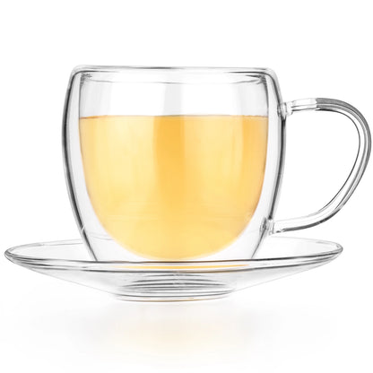 Double Wall Glasses & Saucers (Set of 4)