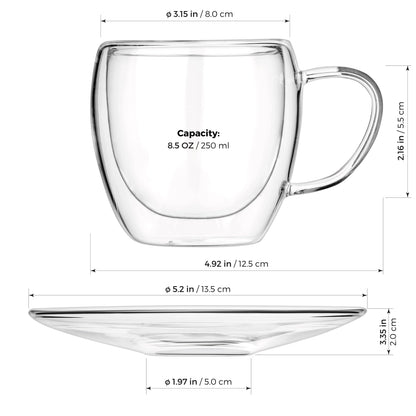 Double Wall Glasses & Saucers (Set of 4)