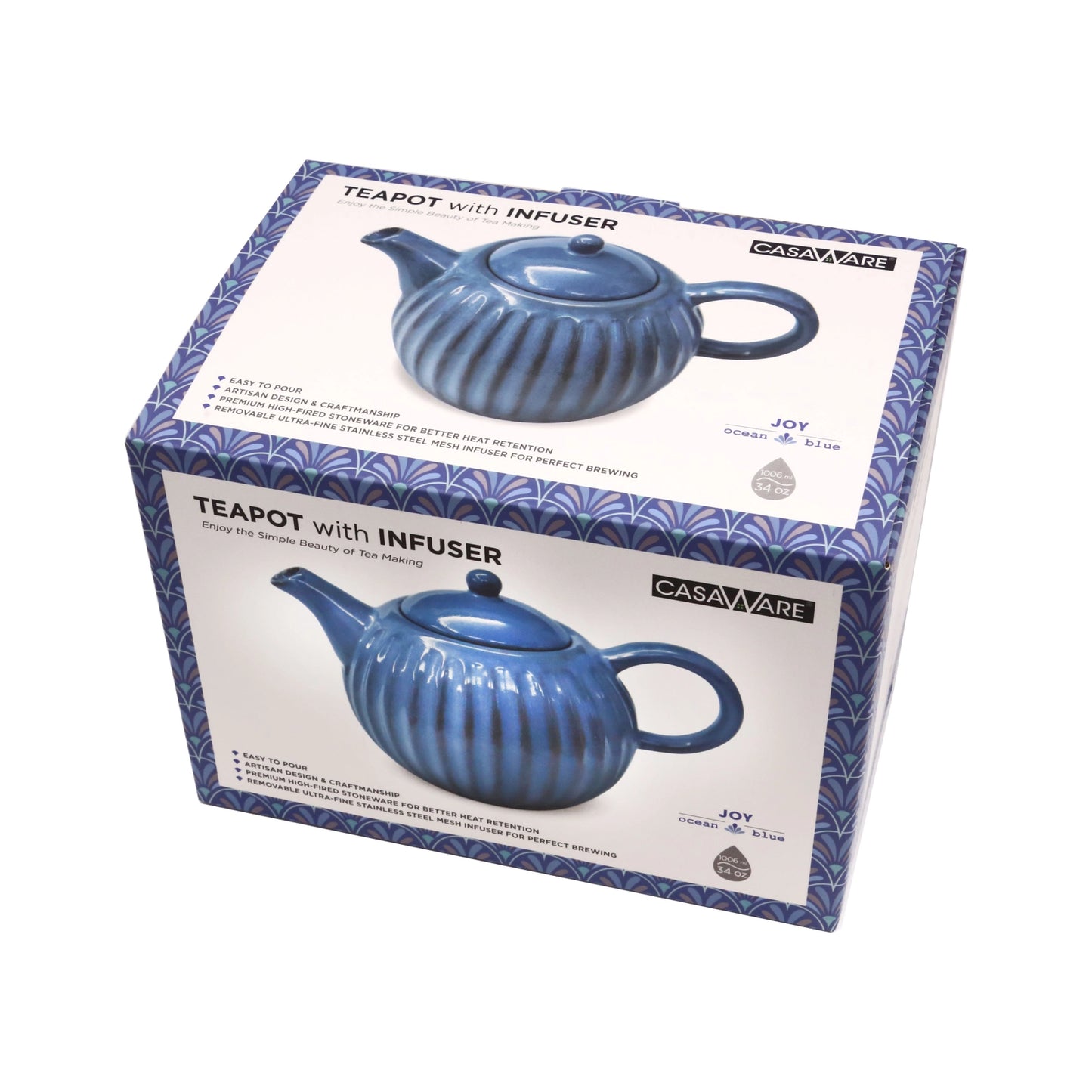 Blue Ceramic Teapot with Infuser Basket