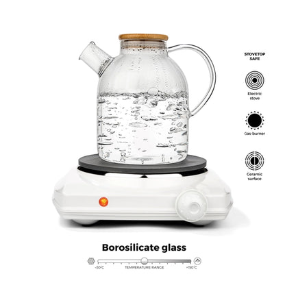 Glass Teapot - Large, On Stovetop, Side View