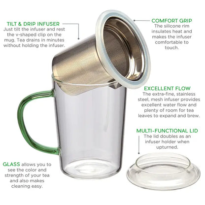 Glass Tea Infuser Mug, Parts with Details