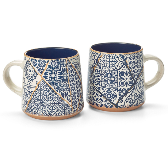 Blue Pattern Ceramic Mug, Side View