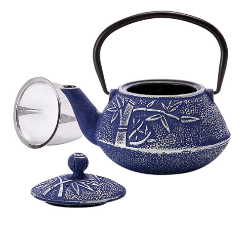 Cast Iron Teapot - Blue/Silver